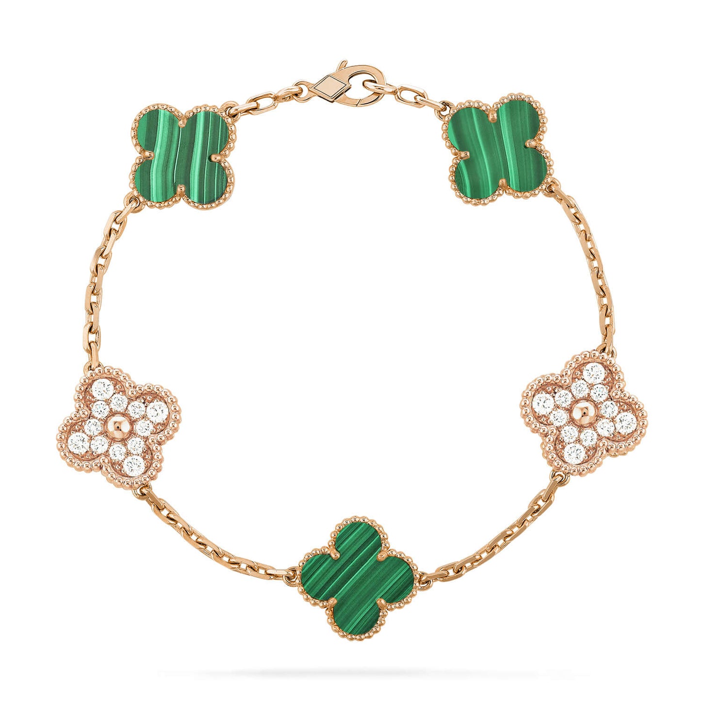 [vivabelle]CLOVER  5 MOTIF MALACHITE DIAMOND BRACELET