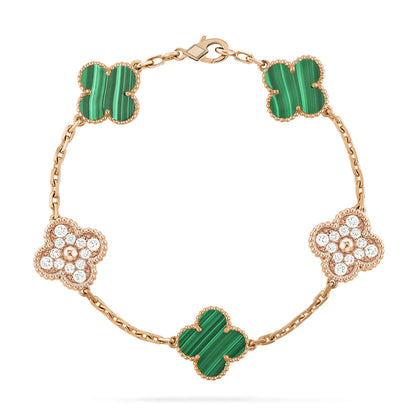 [vivabelle]CLOVER  5 MOTIF MALACHITE DIAMOND BRACELET