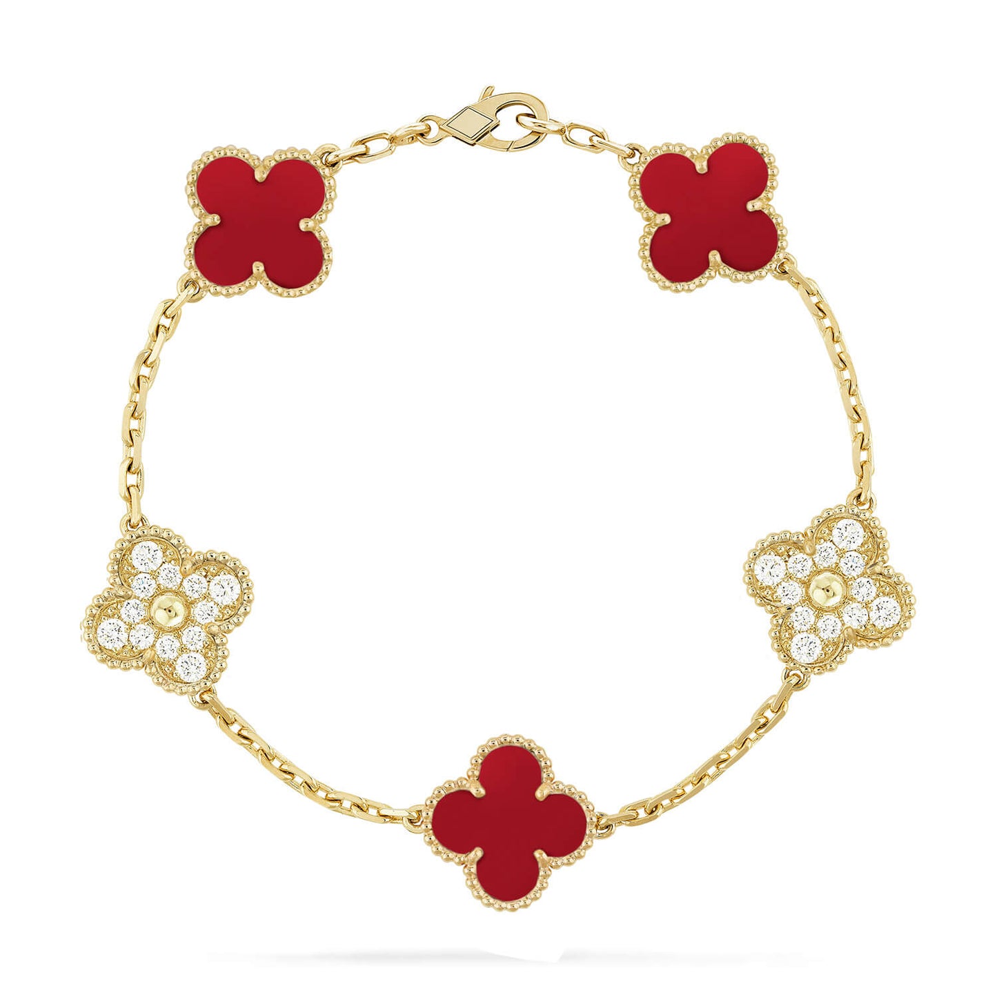 [vivabelle]CLOVER 5 MOTIFS CARNELIAN DIAMOND BRACELET