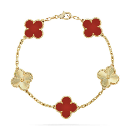 [vivabelle]CLOVER  5 MOTIFS CARNELIAN GOLD BRACELET