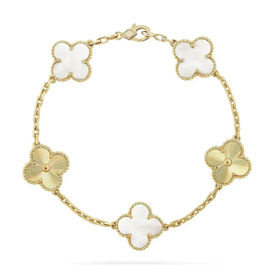[vivabelle]CLOVER BRACELET 5 MOTIF WHITE MOP PINK GOLD