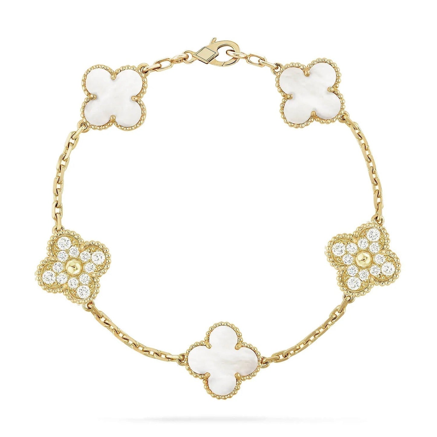 [vivabelle]CLOVER BRACELET 5 MOTIF WHITE MOP DIAMOND