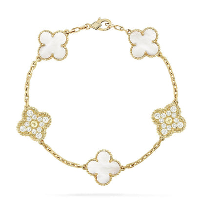 [vivabelle]CLOVER BRACELET 5 MOTIF WHITE MOP DIAMOND
