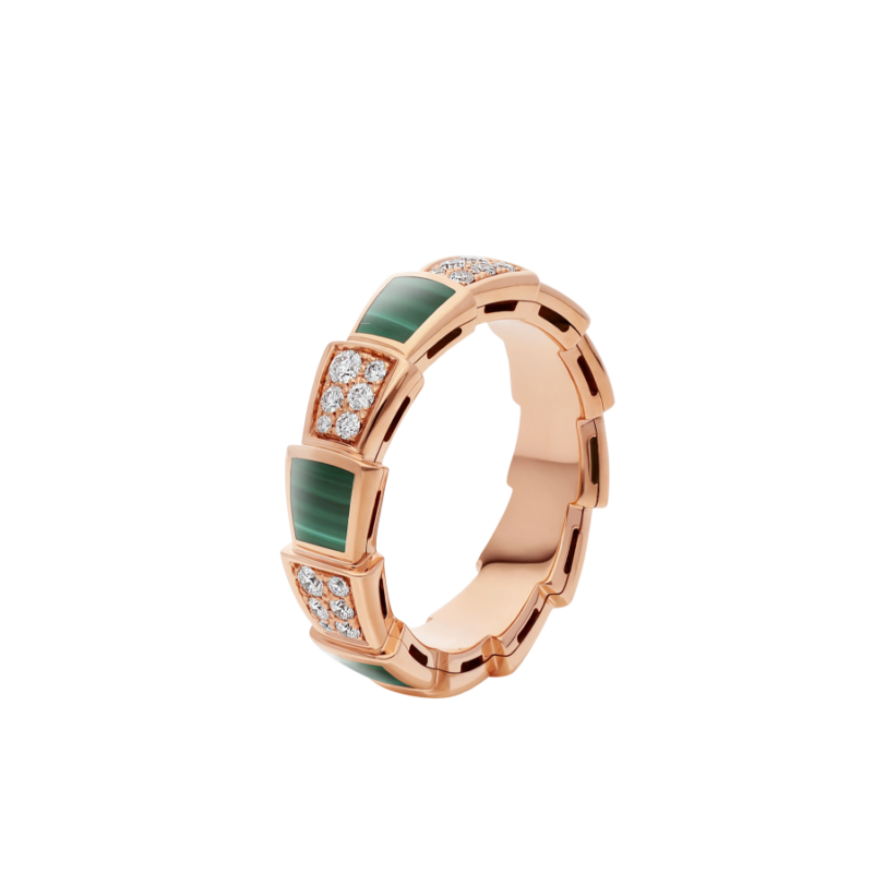 [vivabelle]SERPENTI RING PINK GOLD MALACHITE DIAMOND PAVED 4MM