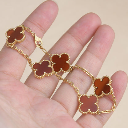 [vivabelle]CLOVER 5 MOTIFS RED AGATE  BRACELET