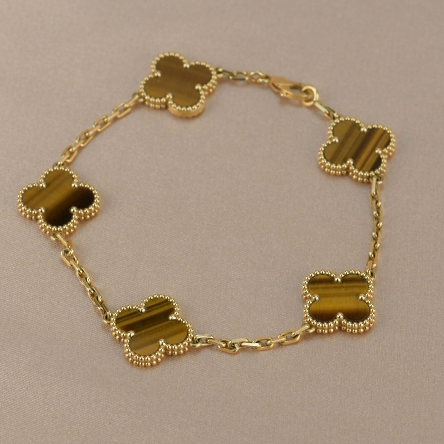 [vivabelle]CLOVER  5 MOTIFS TIGER EYE BRACELET