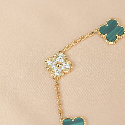 [vivabelle]CLOVER  5 MOTIF MALACHITE DIAMOND BRACELET