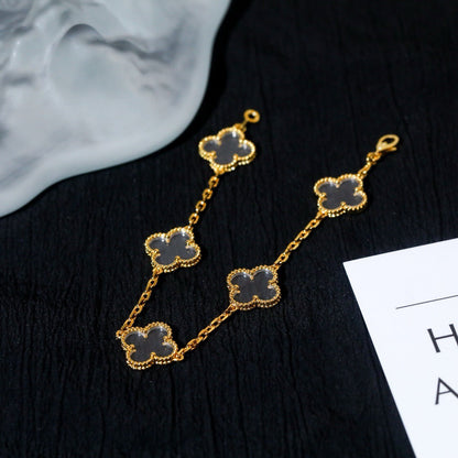 [vivabelle]CLOVER 5 MOTIF ROCK CRYSTAL PINK GOLD BRACELET