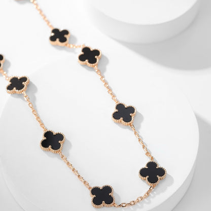 [vivabelle]CLOVER 10 MOTIFS ONYX NECKLACE
