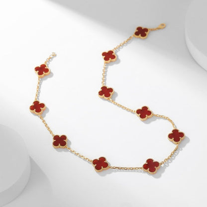 [vivabelle]CLOVER 10 MOTIFS CARNELIAN NECKLACE