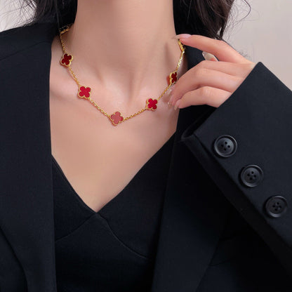 [vivabelle]CLOVER 10 MOTIFS CARNELIAN NECKLACE