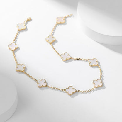 [vivabelle]CLOVER 10 MOTIFS WHITE MOTHER OF PEARL NECKLACE