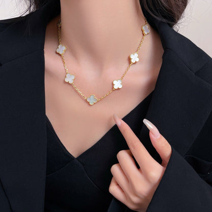 [vivabelle]CLOVER 10 MOTIFS WHITE MOTHER OF PEARL NECKLACE
