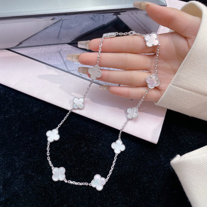 [vivabelle]CLOVER 10 MOTIFS WHITE MOTHER OF PEARL NECKLACE
