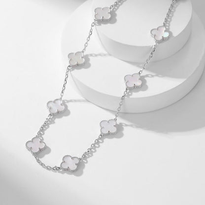 [vivabelle]CLOVER 10 MOTIFS WHITE MOTHER OF PEARL NECKLACE