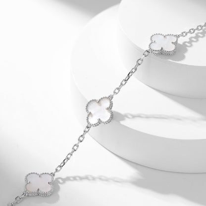 [vivabelle]CLOVER 10 MOTIFS WHITE MOTHER OF PEARL NECKLACE