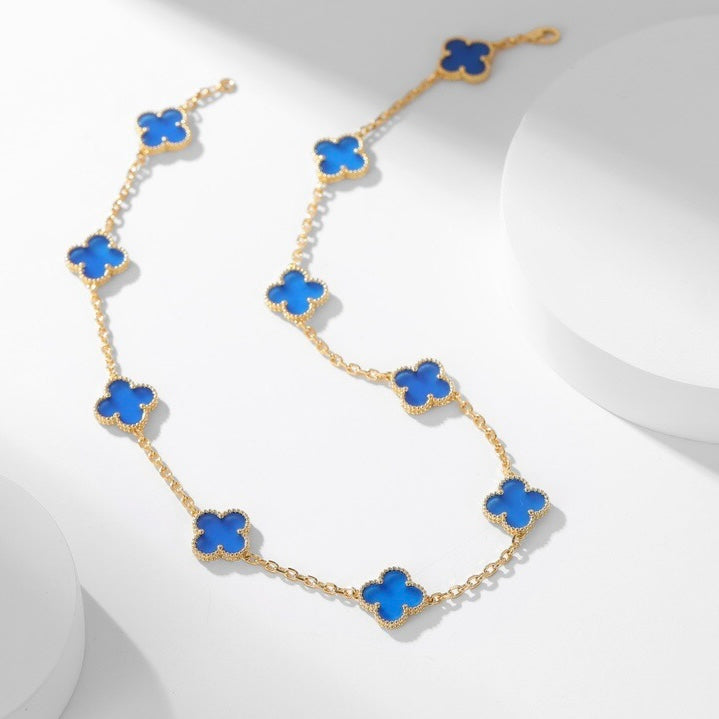 [vivabelle]CLOVER 10 MOTIFS BLUE AGATE NECKLACE