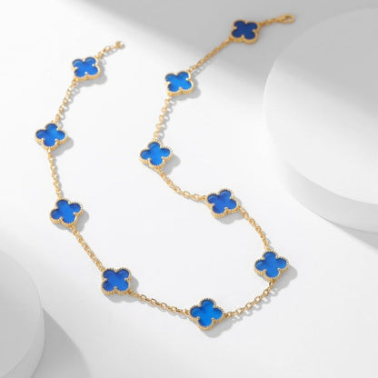 [vivabelle]CLOVER 10 MOTIFS BLUE AGATE NECKLACE