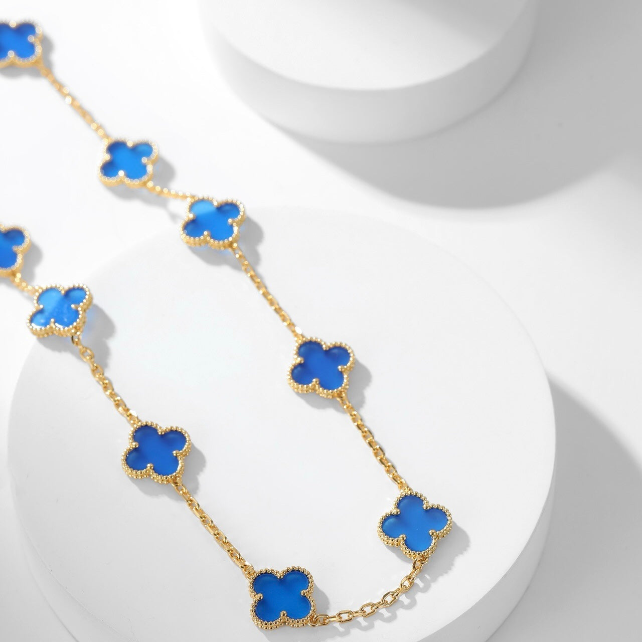 [vivabelle]CLOVER 10 MOTIFS BLUE AGATE NECKLACE