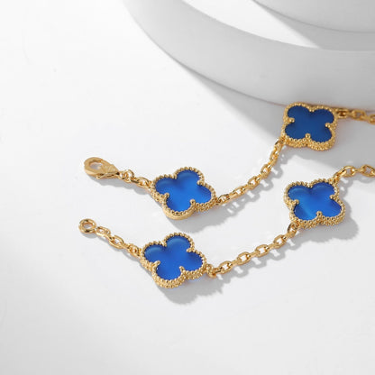 [vivabelle]CLOVER 10 MOTIFS BLUE AGATE NECKLACE