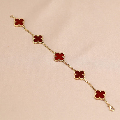[vivabelle]CLOVER 5 MOTIFS RED AGATE  BRACELET