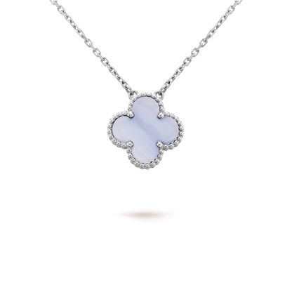 [vivabelle]CLOVER 15MM BLUE CHALCEDONY NECKLACE SILVER
