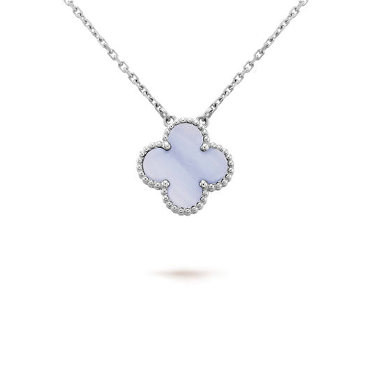 [vivabelle]CLOVER 15MM BLUE CHALCEDONY NECKLACE SILVER