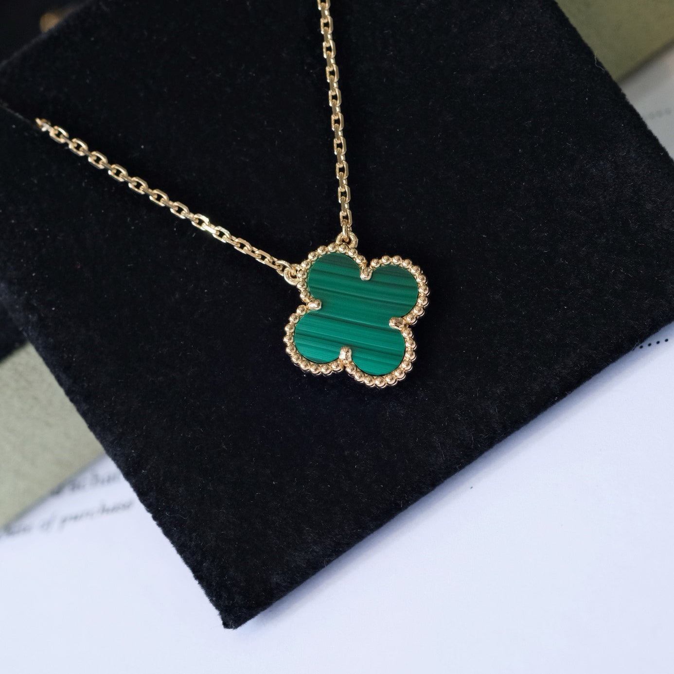 [vivabelle]CLOVER 15MM MALACHITE SINGLE FLOWER  NECKLACE