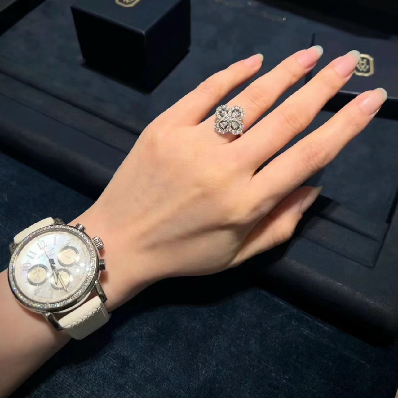 [vivabelle]LOOP RING FULL MOTIF DIAMOND 16MM SILVE