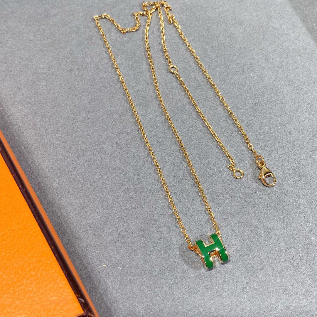 [vivabelle]POP H GREEN NECKLACE SILVER AND GOLD