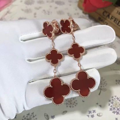 [vivabelle]CLOVER 3 MOTIF CARNELIAN DROP EARRINGS