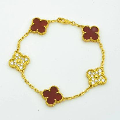[vivabelle]CLOVER 5 MOTIFS CARNELIAN DIAMOND BRACELET