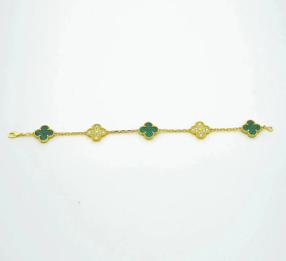 [vivabelle]CLOVER  5 MOTIF MALACHITE DIAMOND BRACELET