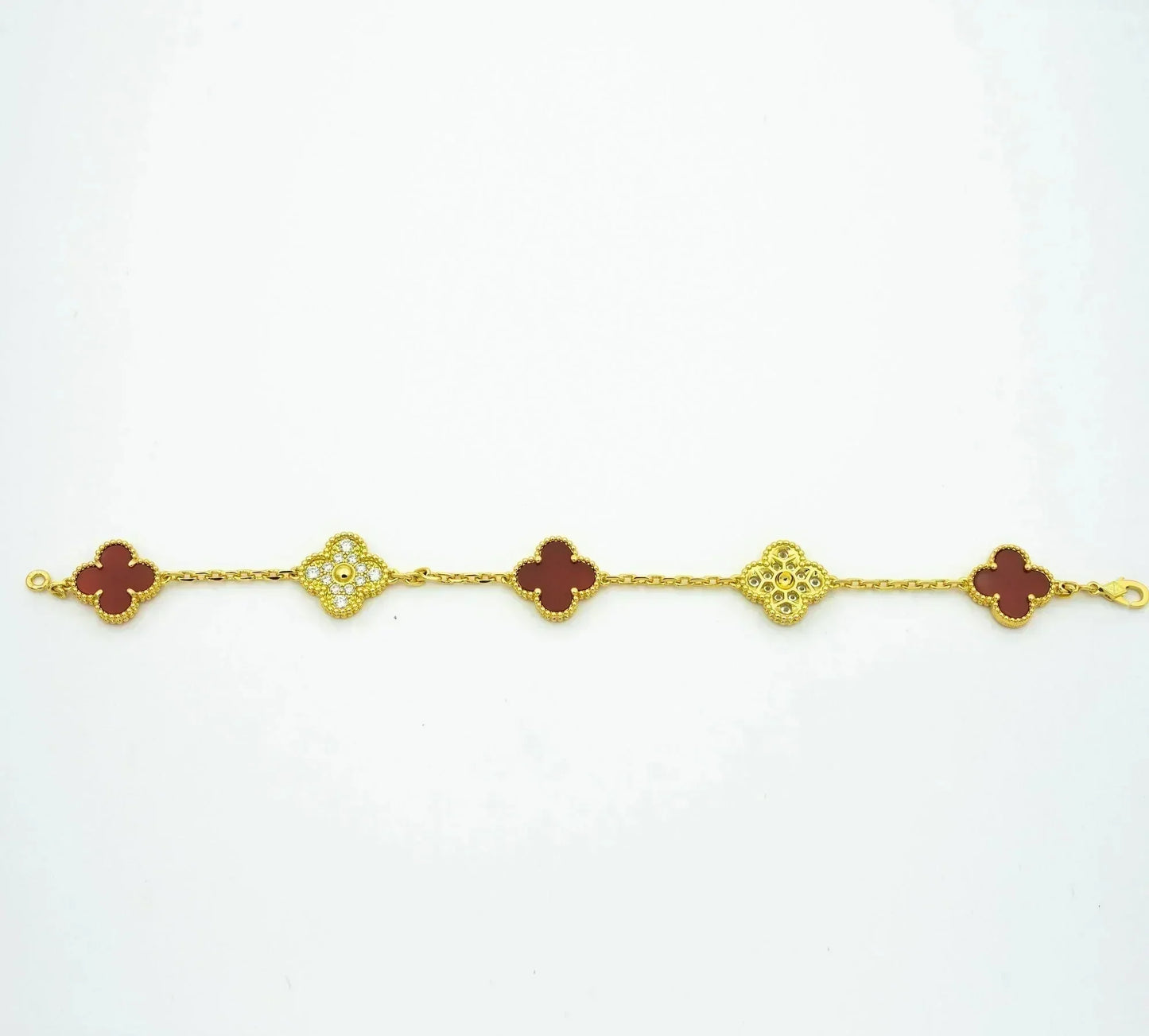 [vivabelle]CLOVER 5 MOTIFS CARNELIAN DIAMOND BRACELET