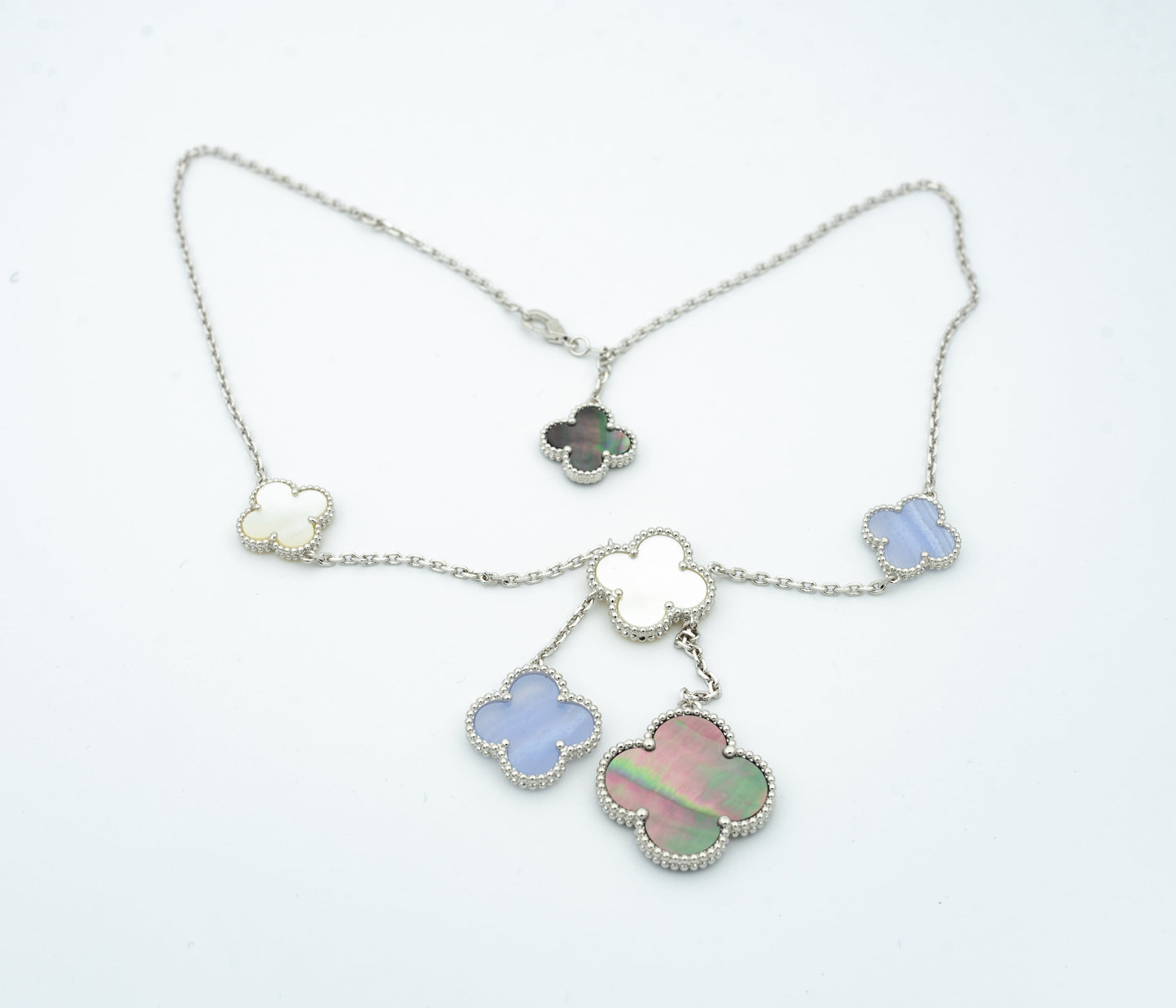 [vivabelle]CLOVER MOP CHALCEDONY NECKLACE SILVER 6 MOTIF