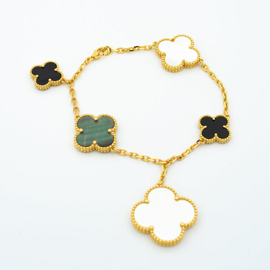 [vivabelle]CLOVER BRACELET 5 MOTIFS ONYX MOP