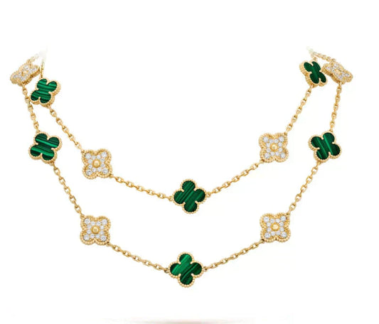 [vivabelle]CLOVER 20 MOTIFS MALACHITE DIAMOND NECKLACE