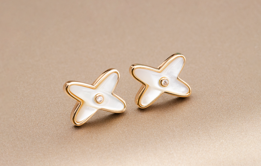 [vivabelle]JEUX DE WHITE MOP ROSE GOLD DIAMOND EARRINGS