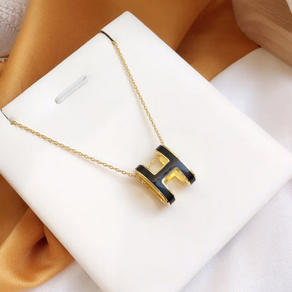 [vivabelle]HM CLIC BLACK ENAMEL GOLD NECKLACE