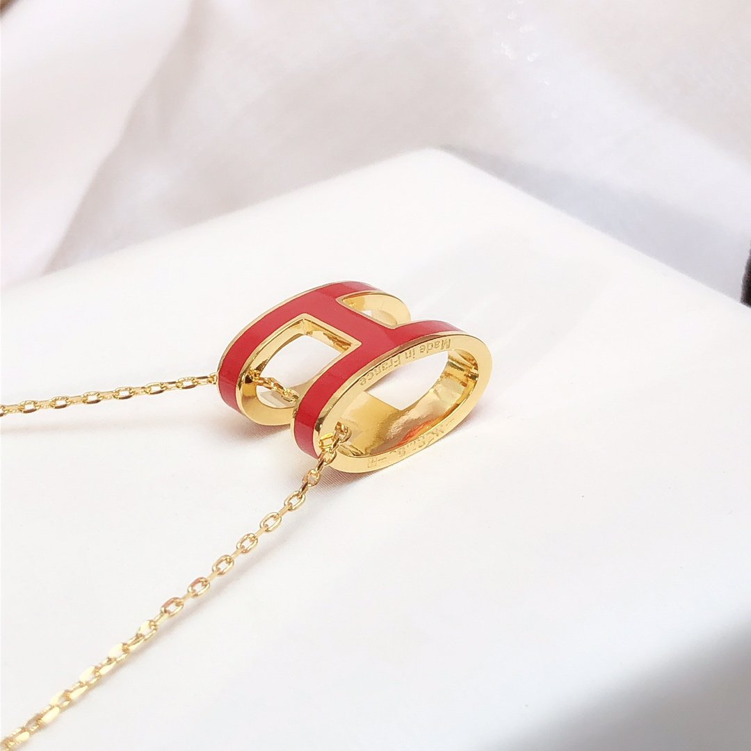 [vivabelle]HM CLIC RED ENAMEL GOLD NECKLACE