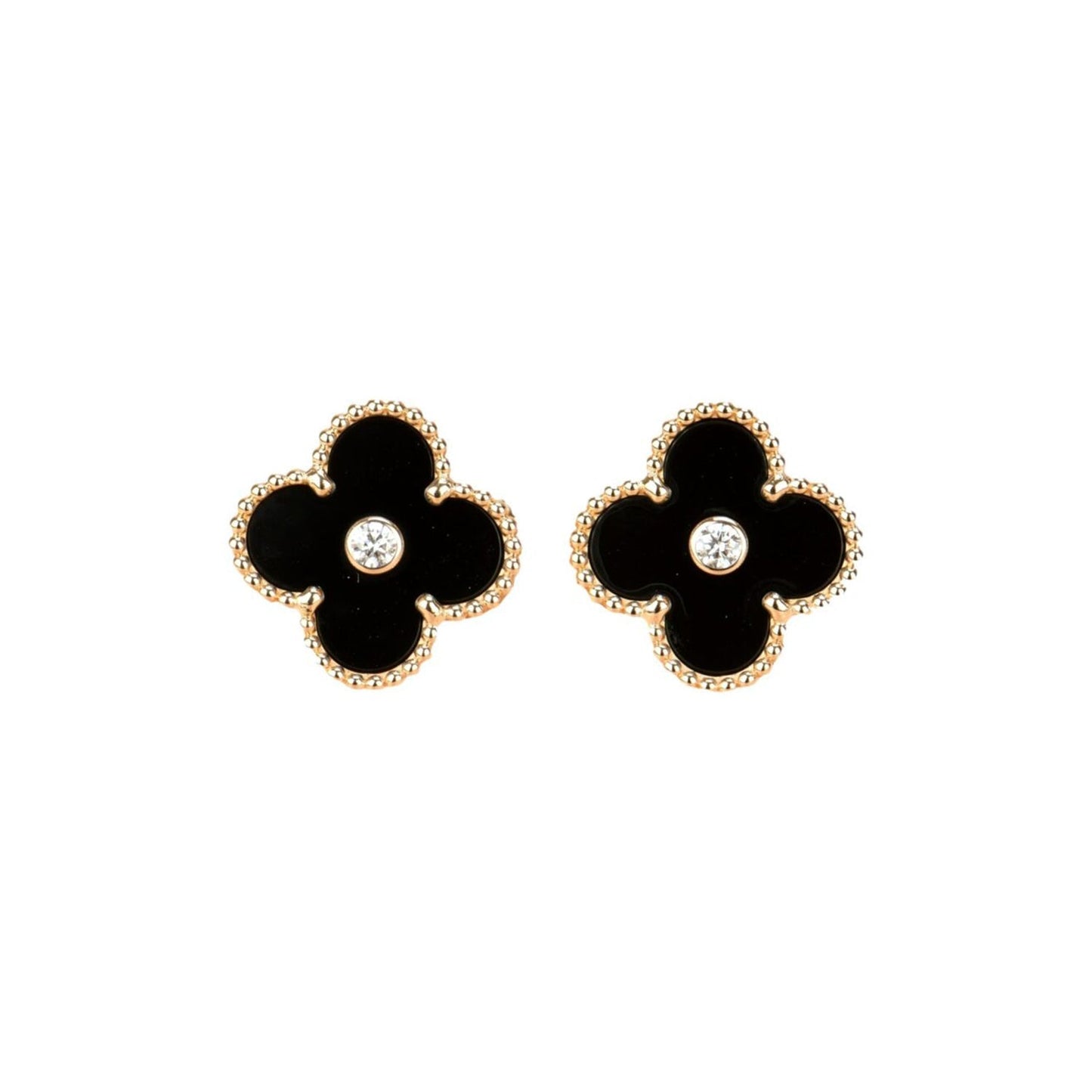 [vivabelle]CLOVER MEDIUM 1 MOTIFS ONYX DIAMOND EARRINGS
