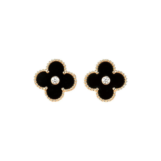 [vivabelle]CLOVER MEDIUM 1 MOTIFS ONYX DIAMOND EARRINGS