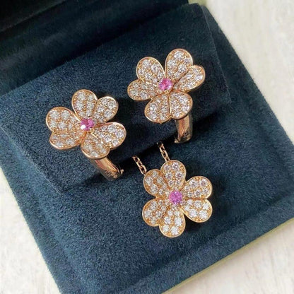 [vivabelle]FRIVOLE PINK GOLD FLOWER DIAMOND EARRINGS