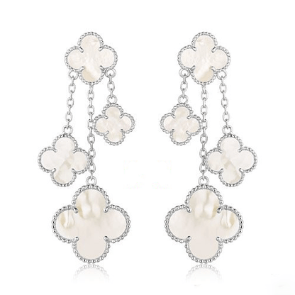[vivabelle]CLOVER EARRINGS WHITE MOP 4 MOTIFS SILVER