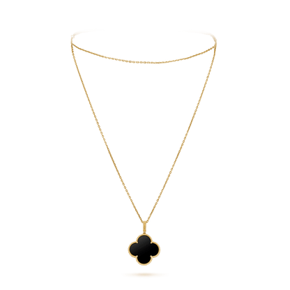[vivabelle]CLOVER 25MM GOLD ONYX BIG CLOVER NECKLACE