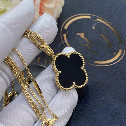 [vivabelle]CLOVER 25MM GOLD ONYX BIG CLOVER NECKLACE