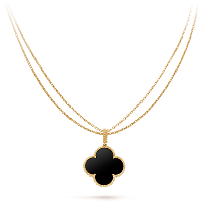 [vivabelle]CLOVER 25MM GOLD ONYX BIG CLOVER NECKLACE