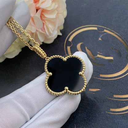 [vivabelle]CLOVER 25MM GOLD ONYX BIG CLOVER NECKLACE