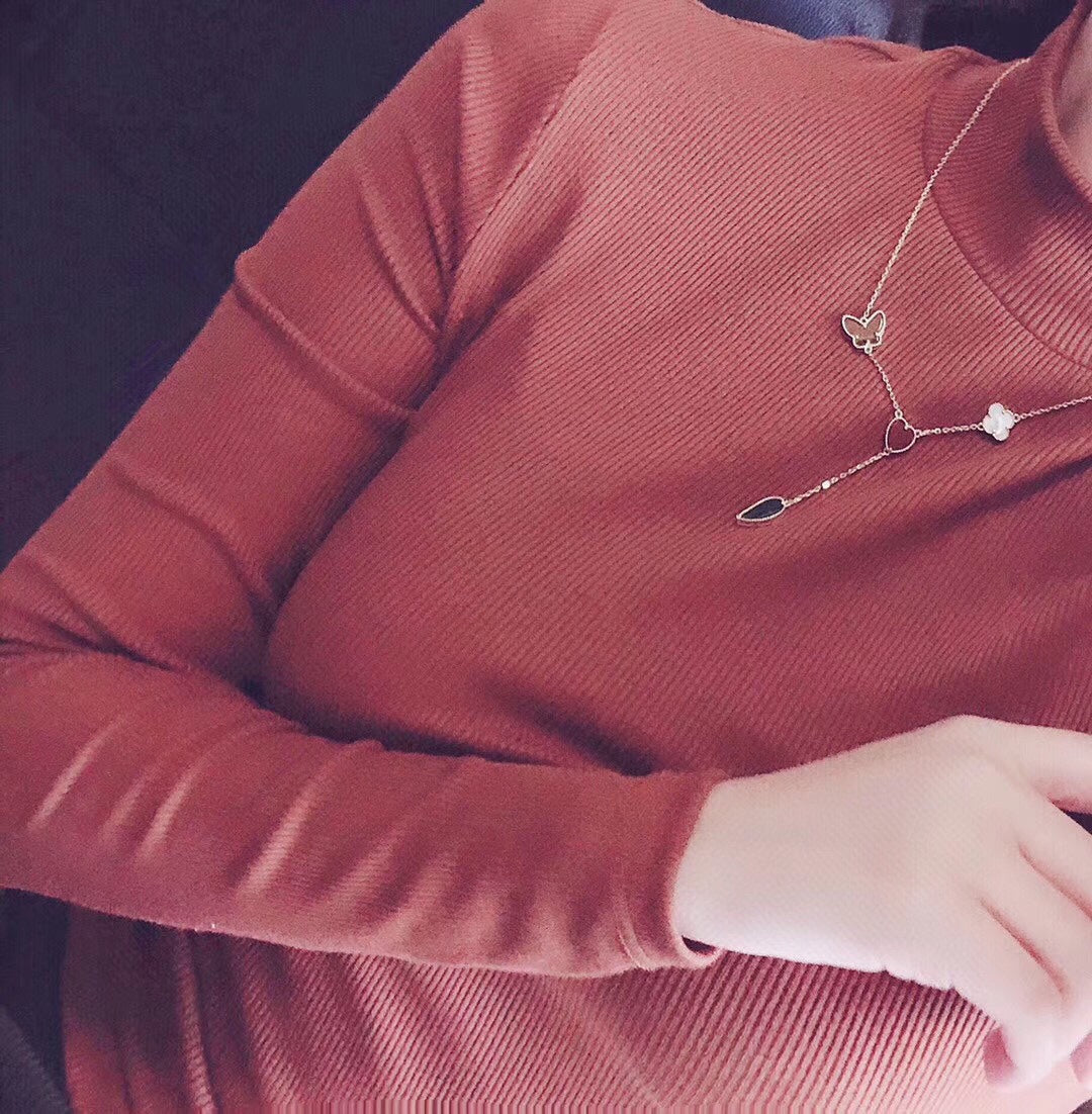 [vivabelle]LUCKY SPRING 4 MOTIFS ROSE GOLD NECKLACE