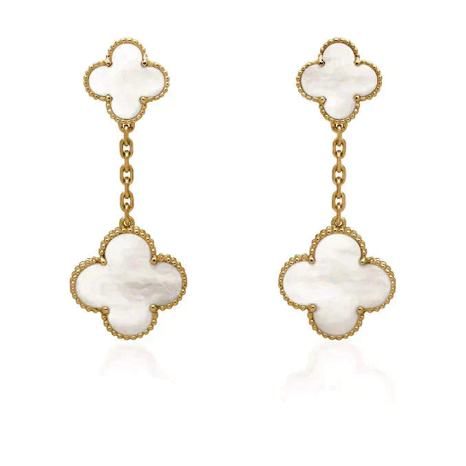 [vivabelle]CLOVER 2 MOTIF WHITE MOP EARRINGS
